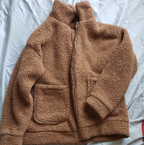 Oversized khaki teddy jacket - Picture 4 of 5